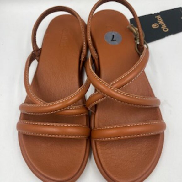 NEW Olukai Tiare Sandals Women’s Size 7 Fox Brown Leather Strappy Slip On NWT - Picture 2 of 13